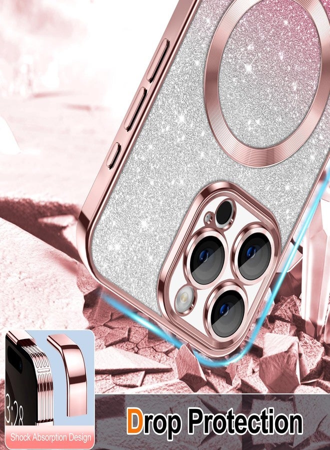Hython for iPhone 16 Pro Max Case Clear Magnetic Glitter Phone Cases [Compatible with MagSafe] Full Camera Lens Protector Slim Gradient Sparkle Luxury Plating Shockproof Protective Cover Women, Pink - Image 4