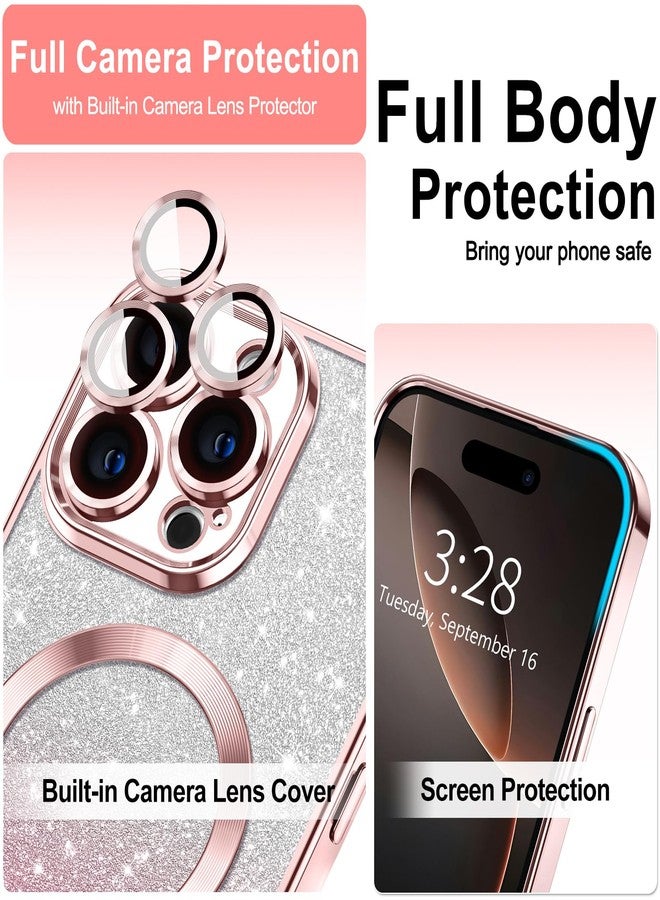 Hython for iPhone 16 Pro Max Case Clear Magnetic Glitter Phone Cases [Compatible with MagSafe] Full Camera Lens Protector Slim Gradient Sparkle Luxury Plating Shockproof Protective Cover Women, Pink - Image 3