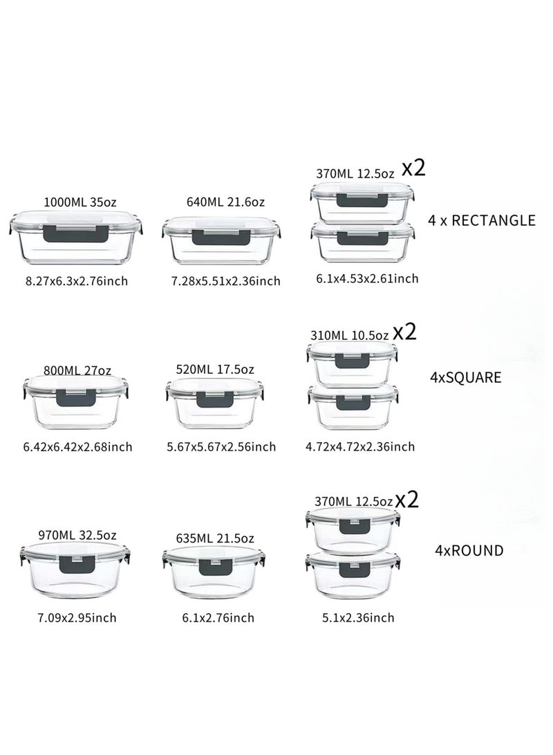 12 قطعة حاوية زجاجية لإعداد الوجبة،  حاوية الغداء مع غطاء صندوق بينتو - Image 2