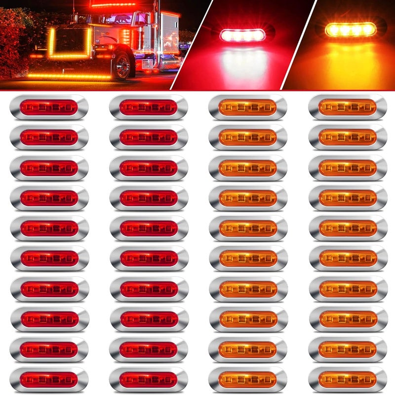 ALFU 40PCS LED Side Marker Indicator Lights - 20 Amber & 20 Red for Trailers, Trucks, and Boats - Image 1