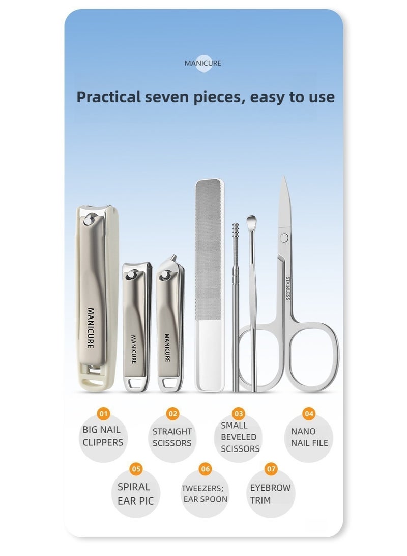Professional 7 Piece Nail Care Kit Stainless Steel Manicure & Pedicure Set Nail Clipper Set with Travel Case  - Image 2