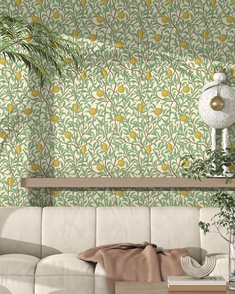 OSECAGE Lemon Wallpaper Leaf Peel and Stick Wallpaper Beige and Green 17.3"X78.8" Self Adhesive Wall Paper Removable Decorative Wallpapers Boho Contact Paper for Bedroom Bathroom Cabinets Decor Vinyl Roll - Image 4