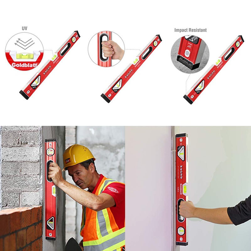 Goldblatt 3-Piece Torpedo Level Set - 9", 24", 48" Spirit Level Included, Aluminum Alloy Construction - Image 5