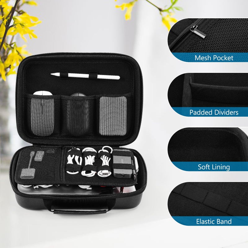 ProCase Hard Travel Electronic Organizer Case for MacBook Power Adapter Chargers Cables Power Bank Apple Magic Mouse Apple Pencil USB Flash Disk SD Card Small Portable Accessories Bag -Black, XL - Image 5