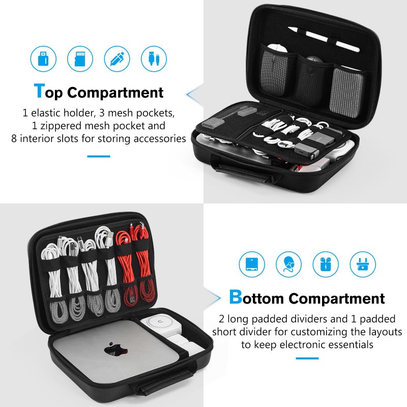 ProCase Hard Travel Electronic Organizer Case for MacBook Power Adapter Chargers Cables Power Bank Apple Magic Mouse Apple Pencil USB Flash Disk SD Card Small Portable Accessories Bag -Black, XL - Image 3