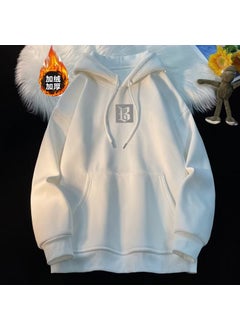 Generic Winter Velvet Thick Hoodie Mens Vintage Coffee Couple Style Teen Streetwear L26# White (400g Thickened Silver Fox Cashmere) 