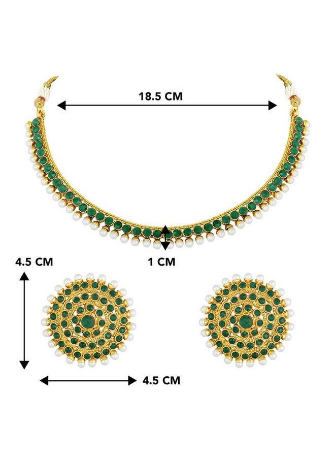 Aheli - Bollywood Fashion Faux Stone Wedding Necklace Big Earrings Indian Fashion Jewelry Set For Women (Green) - Image 1