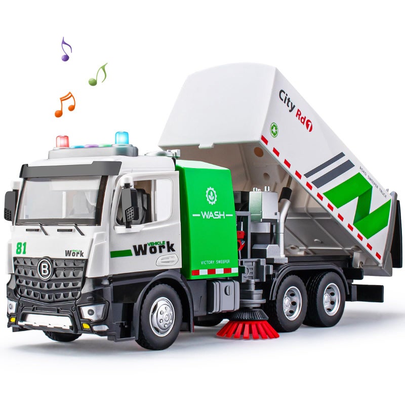 TAKGUD Street Sweeper Truck with Openable Doors 115 Big Trash Truck with Lights and Sounds Friction Powered Garbage Toys Gift for Boys Girls Kids - Image 2