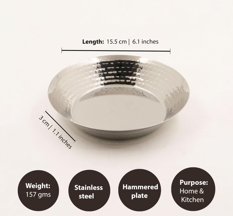 Spillbox Stainless Steel Hammered Parat l|Quarter Plates| Snack Plate|Nasta Plate| Dessert Plate Set| Side Dish Plate |Mirror Finish| BPA Free- Hammered Parat Plate (Small) - Image 5