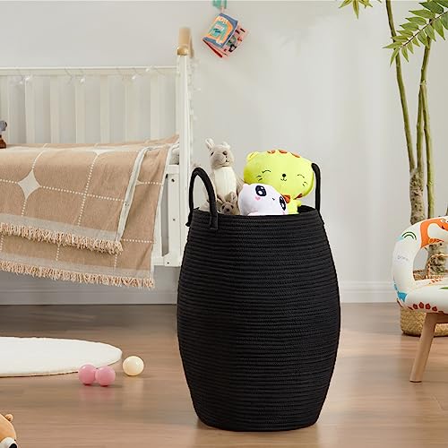 Fiona's magic Cotton Rope Laundry Hamper Basket 65L Woven Large Laundry Basket Tall Dirty Clothes Hamper for Storage Blankets Toys in Bedroom Living Room OrganizingCollapsibleBlack - Image 3