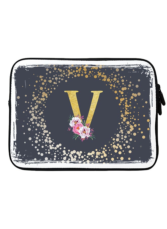 Stylizedd Laptop Sleeve Bag for Macbook 13, 14, 15, 16 inch- Custom Monogram Initial Letter Floral Pattern Alphabet - V  (Grey)  - Image 1