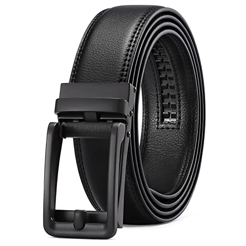 SENDEFN Men's Leather Dress Casual Belt 1 3/8" Automatic Adjustable Click Buckle Belts with Gift Box(A-black-71HS) - Image 1