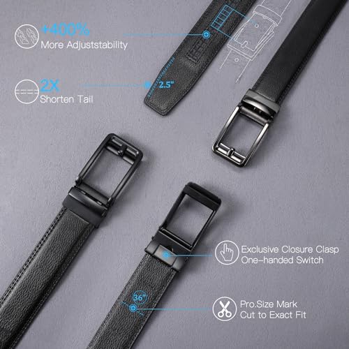 SENDEFN Men's Leather Dress Casual Belt 1 3/8" Automatic Adjustable Click Buckle Belts with Gift Box(A-black-71HS) - Image 2