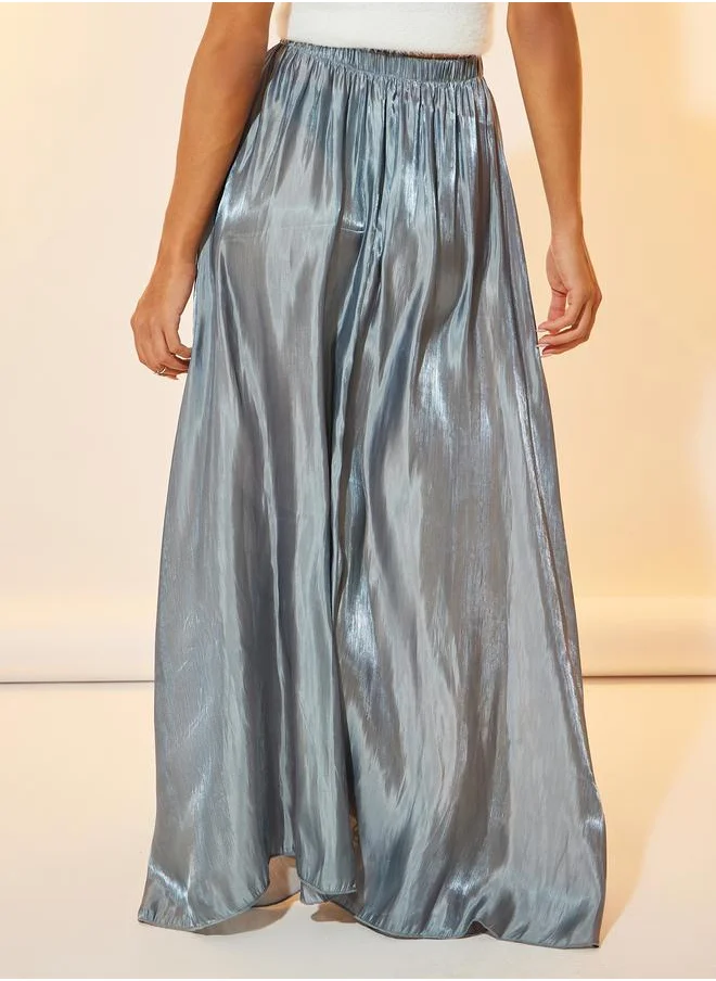 Take Two Metallic Look Gathered A-Line Maxi Skirt
