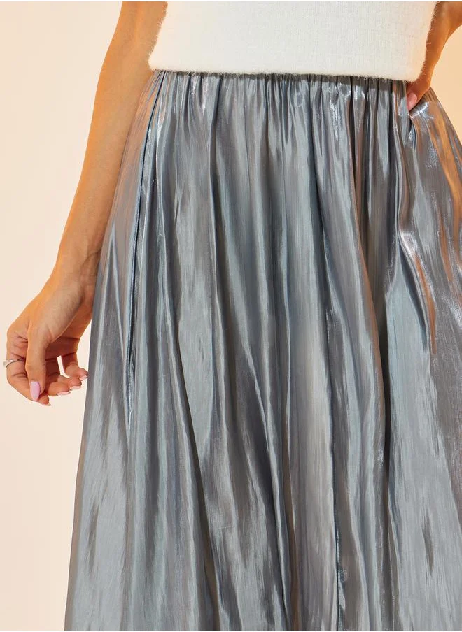 Take Two Metallic Look Gathered A-Line Maxi Skirt