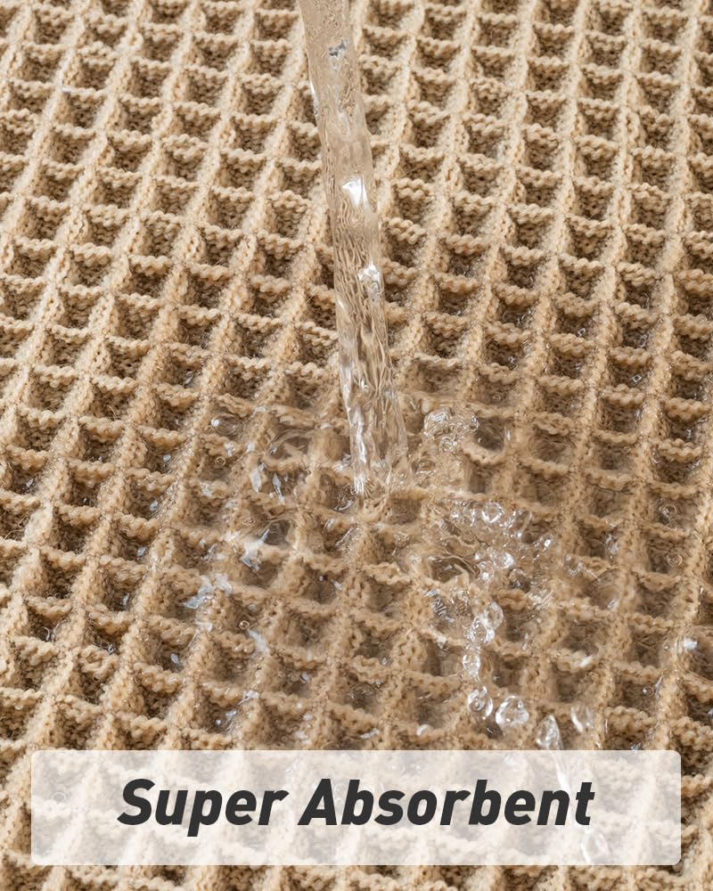AMOAMI Upgraded Waffle Bath Mat Set of 2, Super Absorbent Non Slip Bath Mats for Bathroom Floor, Machine Washable Boho Bathroom Rugs Set 2 Piece with Tassels, Soft Bathroom Mat Set, 17" x 24" Plus 17" x 48" - Image 3