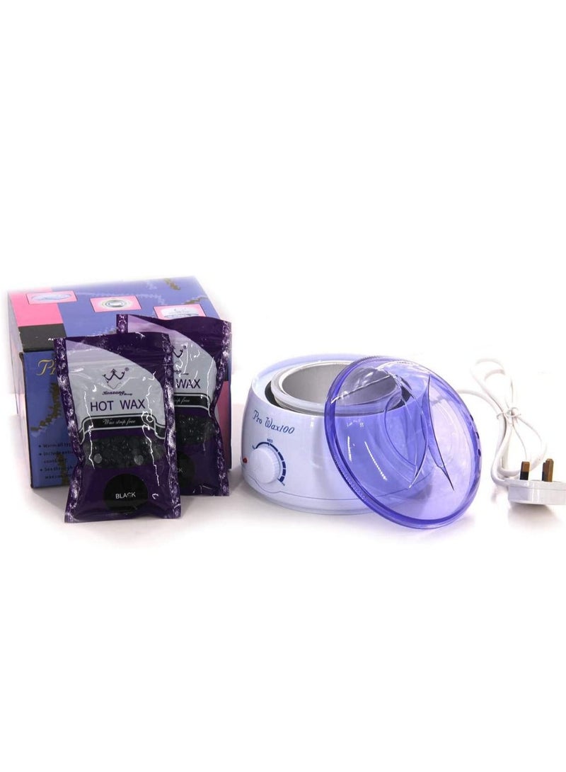 Pro-Wax100 Waxing and waxing machine for hair removal with two 100 black waxes -white - Image 1
