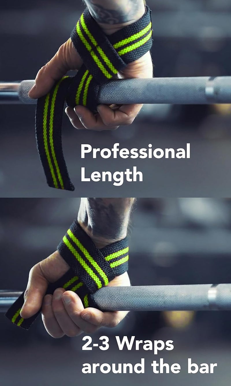 APRODO Weight Lifting Straps + Wrist Protector for Weightlifting, Bodybuilding, MMA, Powerlifting, Strength Training ~ Men & Women (BLACK AND GREEN) - Image 3