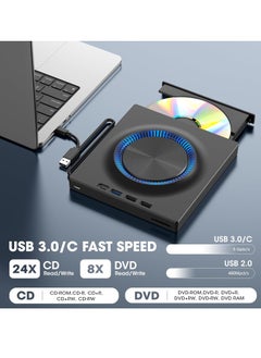 جنرال محرك أقراص DVD خارجي ، ناسخ أقراص مضغوطة ، مشغل DVD مع محاور USB 3.0 و USB-C وقارئ بطاقة SD ، قرص DVD محمول ، محرك أقراص CD ROM + / - RW ، محرك أقراص مضغوطة محمول لأجهزة الكمبيوتر المحمولة وأجهزة Mac  - Image 4