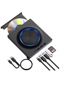 جنرال محرك أقراص DVD خارجي ، ناسخ أقراص مضغوطة ، مشغل DVD مع محاور USB 3.0 و USB-C وقارئ بطاقة SD ، قرص DVD محمول ، محرك أقراص CD ROM + / - RW ، محرك أقراص مضغوطة محمول لأجهزة الكمبيوتر المحمولة وأجهزة Mac  - Image 1