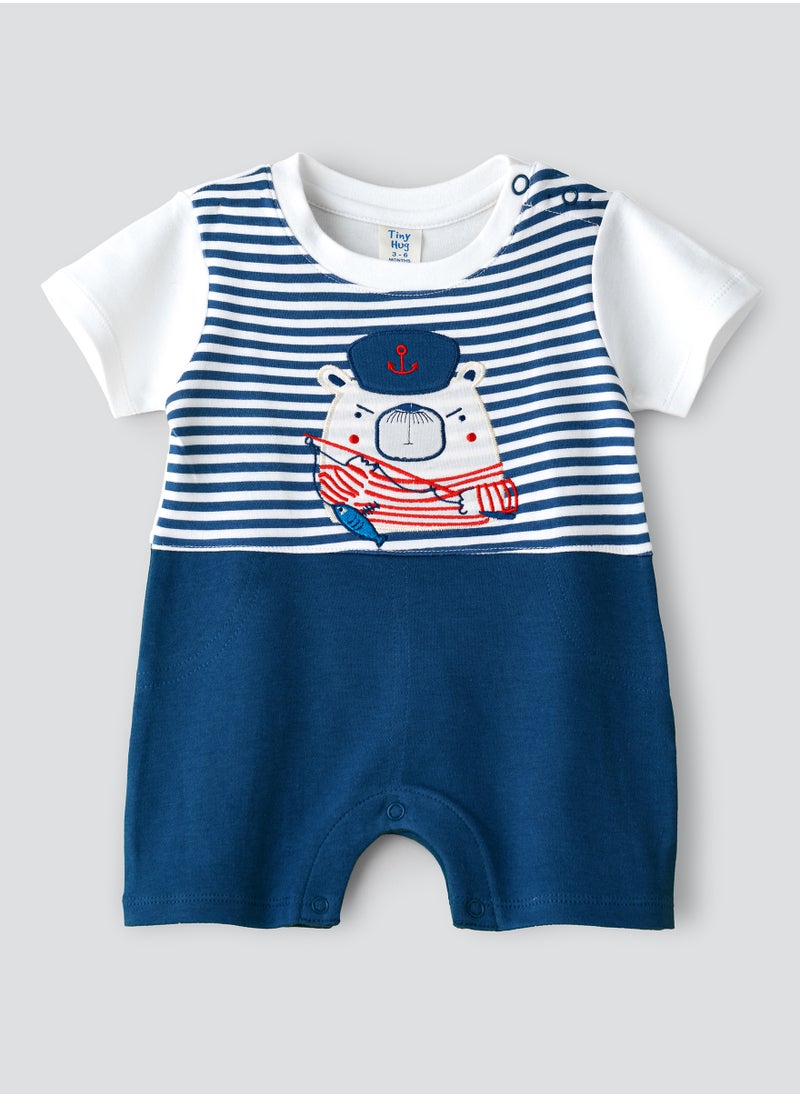 Tiny Hug - Baby Boy Blue Striped Sailor Bear Onesie - Image 1