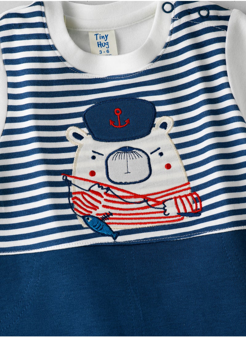 Tiny Hug - Baby Boy Blue Striped Sailor Bear Onesie - Image 1