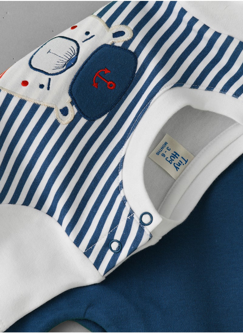 Tiny Hug - Baby Boy Blue Striped Sailor Bear Onesie - Image 1