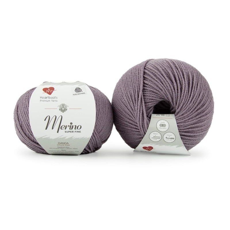 Heartbeats Merino Superfine,is 100% Pure New Wool Mark Certified. Oekotex Class 1 Certified. Pack of 2 Balls-50Gm Each. MSF17 Lilac - Image 2