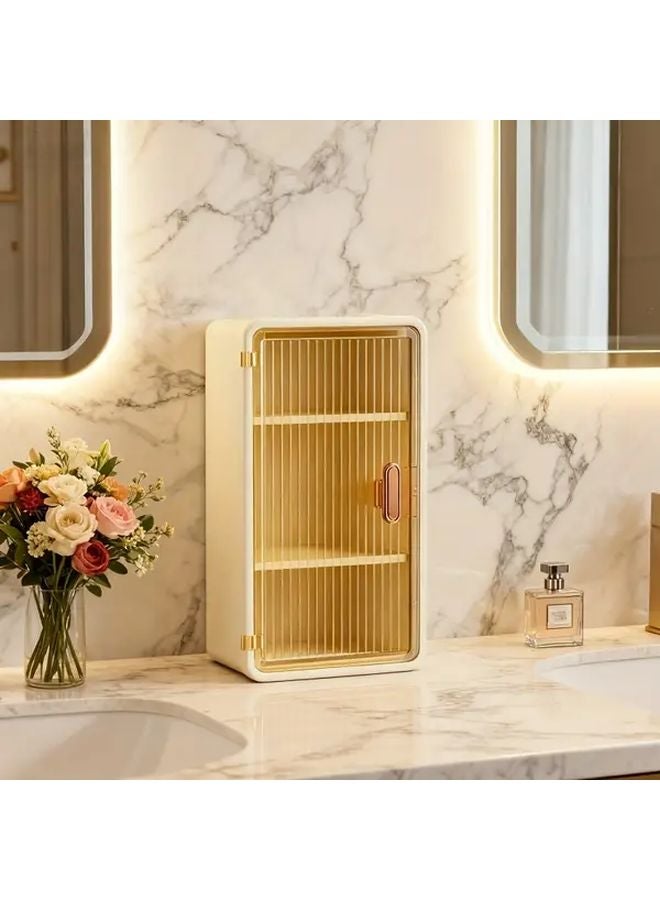 صندوق المناديل الأبيض المثبت على الحائط مع باب لتوفير المساحة في الحمام - Image 3