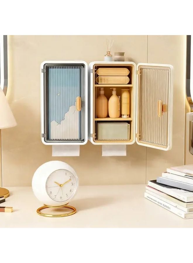 صندوق المناديل الأبيض المثبت على الحائط مع باب لتوفير المساحة في الحمام - Image 2