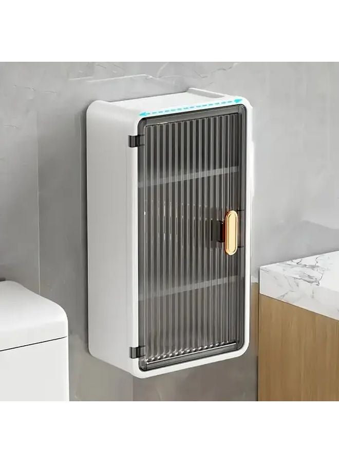 صندوق المناديل الأبيض المثبت على الحائط مع باب لتوفير المساحة في الحمام - Image 1