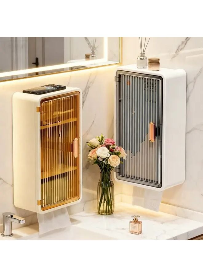 صندوق المناديل الأبيض المثبت على الحائط مع باب لتوفير المساحة في الحمام - Image 5