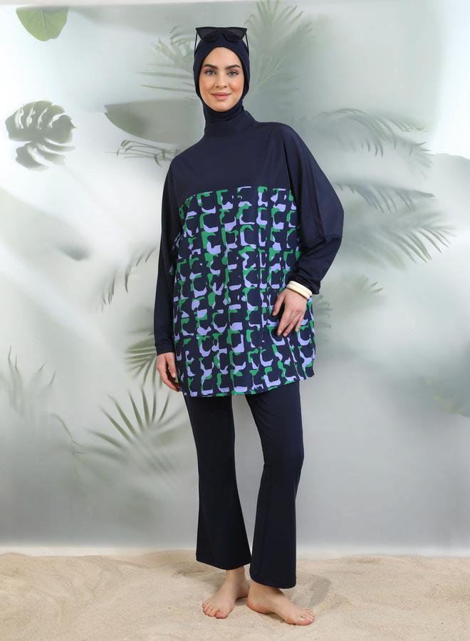 مايو بيلا من مودانيسا طقم بوركيني أزرق داكن مطبوع - Image 1