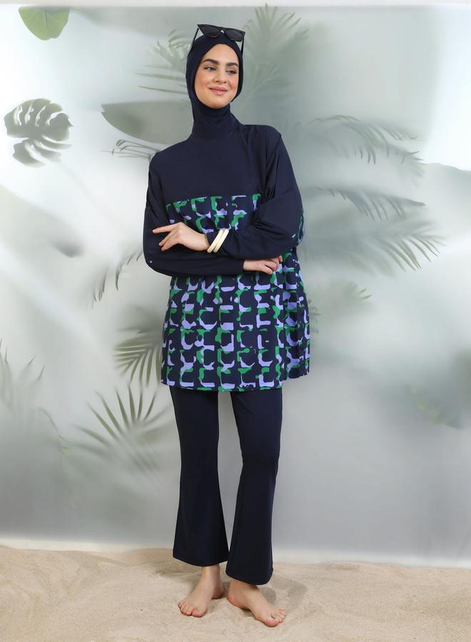 مايو بيلا من مودانيسا طقم بوركيني أزرق داكن مطبوع - Image 2