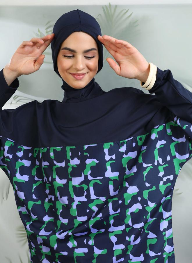 مايو بيلا من مودانيسا طقم بوركيني أزرق داكن مطبوع - Image 4