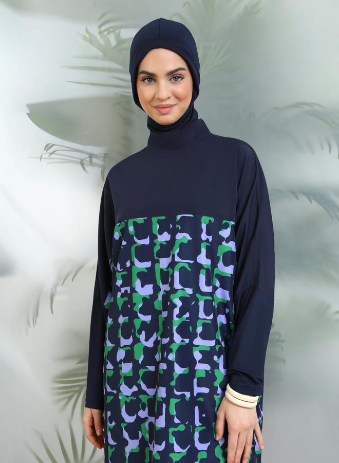 مايو بيلا من مودانيسا طقم بوركيني أزرق داكن مطبوع - Image 3