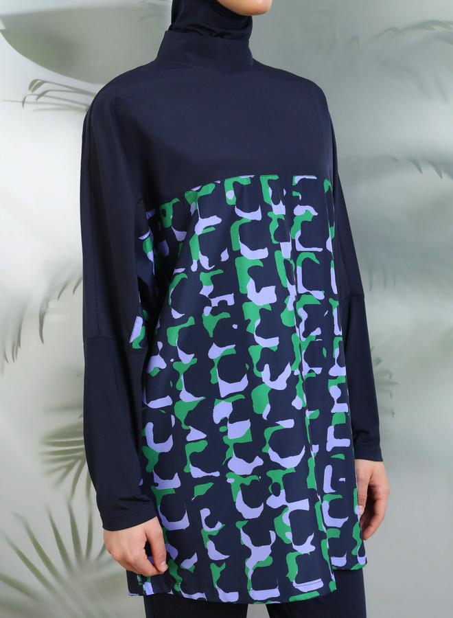 مايو بيلا من مودانيسا طقم بوركيني أزرق داكن مطبوع - Image 5