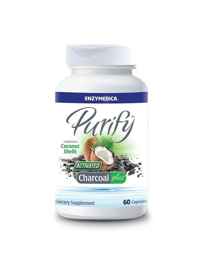 ENZYMEDICA , Purify Activated Charcoal, Enzyme Supplement to Reduce Occasional Gas, Indigestion and Gentle Cleansing with Ginger Extract and Alpha Galactosidase, 60 Capsules (60 Servings) - Image 1