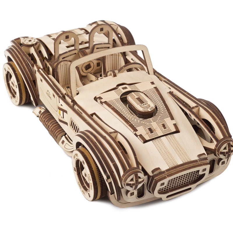 UGEARS Drift Cobra Racing Car Puzzle Wooden 3D Puzzles for Adults to Build with Powerful Spring Motor Wood Mechanical Models Building Kit Retro Hobbies for Men 370 Pcs - Image 3