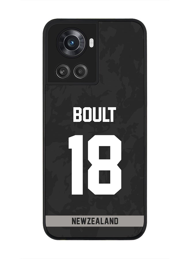 Stylizedd Rugged Black Edge Case for OnePlus 10R 5G / OnePlus Ace 5G, Slim fit Soft Case Flexible thin Cover - Player Name - Trent Boult, Jersey Number- 18 - Image 1
