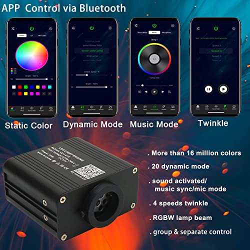 AZIMOM 16W Twinkle & Sound Activate 450pcs*0.03in*9.8ft Fiber Optic Starlight Headliner Kits for Car Home Star Ceiling Sky Decoration, APP& Remote Control Light Engine End Glow Fiber Strands - Image 2