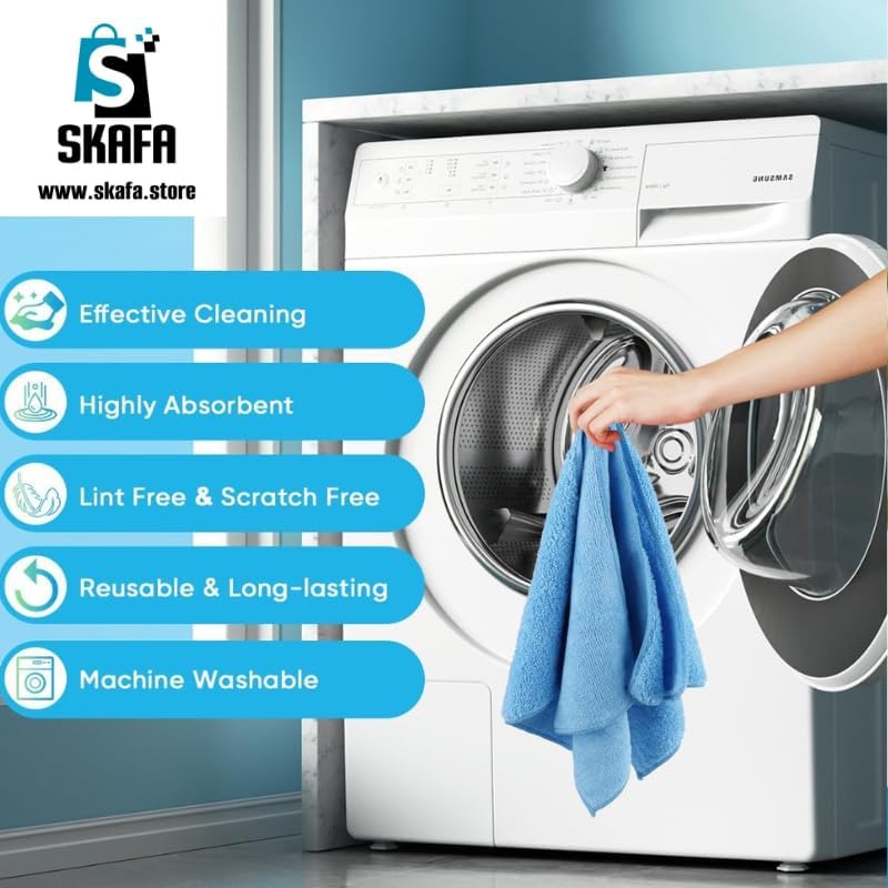 سكافا 12 قطعة | قطعة قماش تنظيف من الألياف الدقيقة | مناشف فائقة الامتصاص 30 × 30 سم | مناشف ألياف دقيقة فاخرة للمنزل والمطبخ والنو��فذ والسيارات والمزيد (أزرق) - Image 3
