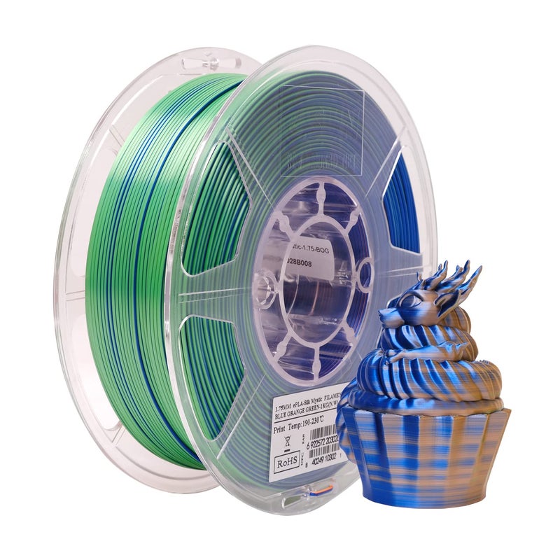 eSUN Silk Mystic PLA Filament 1.75mm, Shiny Silk Three Color Co Extrusion 3D Printer Filament, 1KG (2.2 LBS) Spool 3D Printing Color Change Filament for 3D Printers,Gold Red Green - Image 1