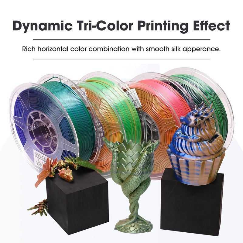 eSUN Silk Mystic PLA Filament 1.75mm, Shiny Silk Three Color Co Extrusion 3D Printer Filament, 1KG (2.2 LBS) Spool 3D Printing Color Change Filament for 3D Printers,Gold Red Green - Image 2