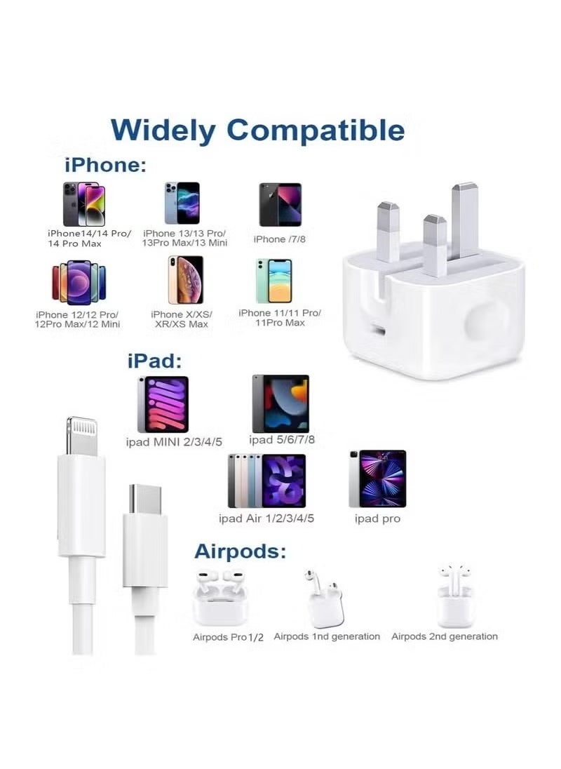 REACLOUD - iPhone 20W Fast Charger | USB C Wall Fast Charger with 1m USB C to Lightning Cable Compatible with iPhone 14/14 Pro/14 Pro Max/13/12/SE2020/11/XR/XS Max/X/iPad - Image 1