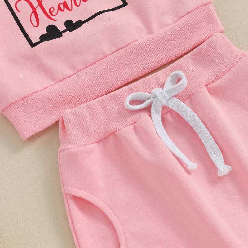 BeQeuewll Baby Girl Valentines Day Outfit Miss Steal Your Heart Sweatshirt Jogger Pants Infant Toddler Girls Clothes Pink Set (Miss Steal Your Heart, 6-12 Months) - Image 4