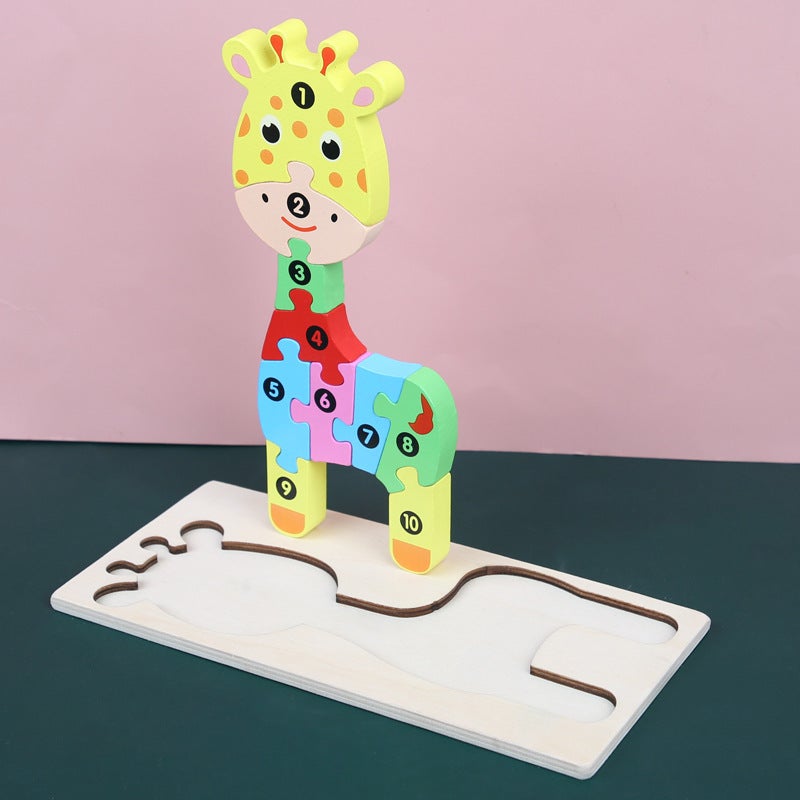 Wooden Children'S Puzzle Puzzle Toys Animal Traffic Early Education Cognitive Hand-Held Board Building Blocks Three-Dimensional Puzzle - Image 1