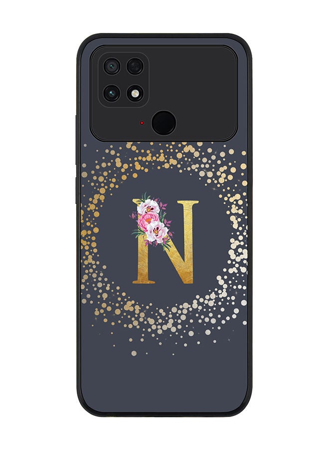 Stylizedd Rugged Black edge case for Xiaomi Poco C40 Slim fit Soft Case Flexible Rubber Edges TPU Gel Thin Cover - Custom Monogram Initial Letter Floral Pattern Alphabet - N (Grey) - Image 1