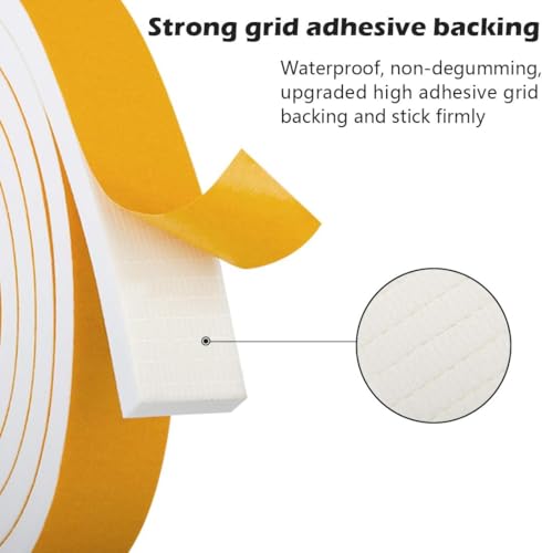 ToLanbbt White Door Window Weather Stripping Self Adhesive Foam Tape High Density Foam Sealing Strip Window Insulation Weatherproof Gasket Tape for Doors and Windows (1/2" W X 1/4" T X 16.5') - Image 4