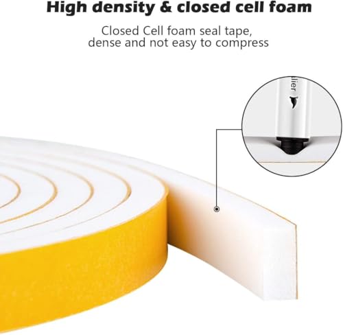 ToLanbbt White Door Window Weather Stripping Self Adhesive Foam Tape High Density Foam Sealing Strip Window Insulation Weatherproof Gasket Tape for Doors and Windows (1/2" W X 1/4" T X 16.5') - Image 5